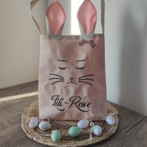 sac lapin de pâques avec oreilles de lapin roses