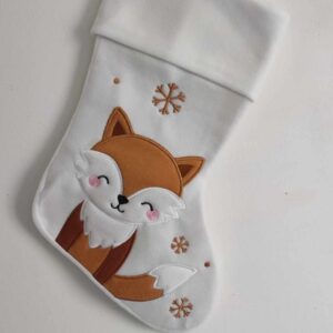 chaussettes de noël blanches avec renard brodé