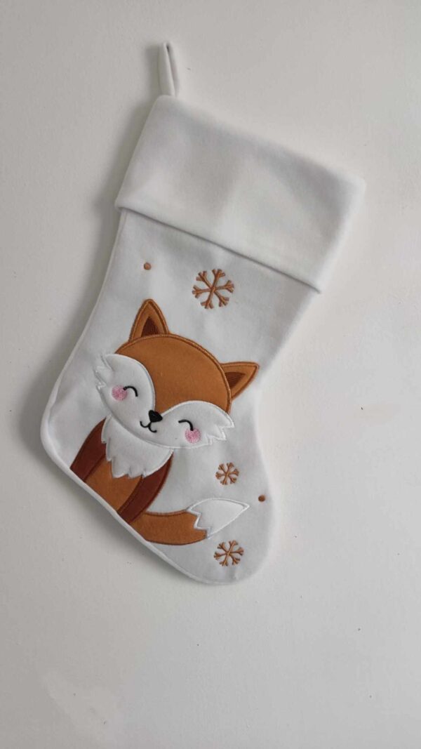 chaussettes de noël blanches avec renard brodé